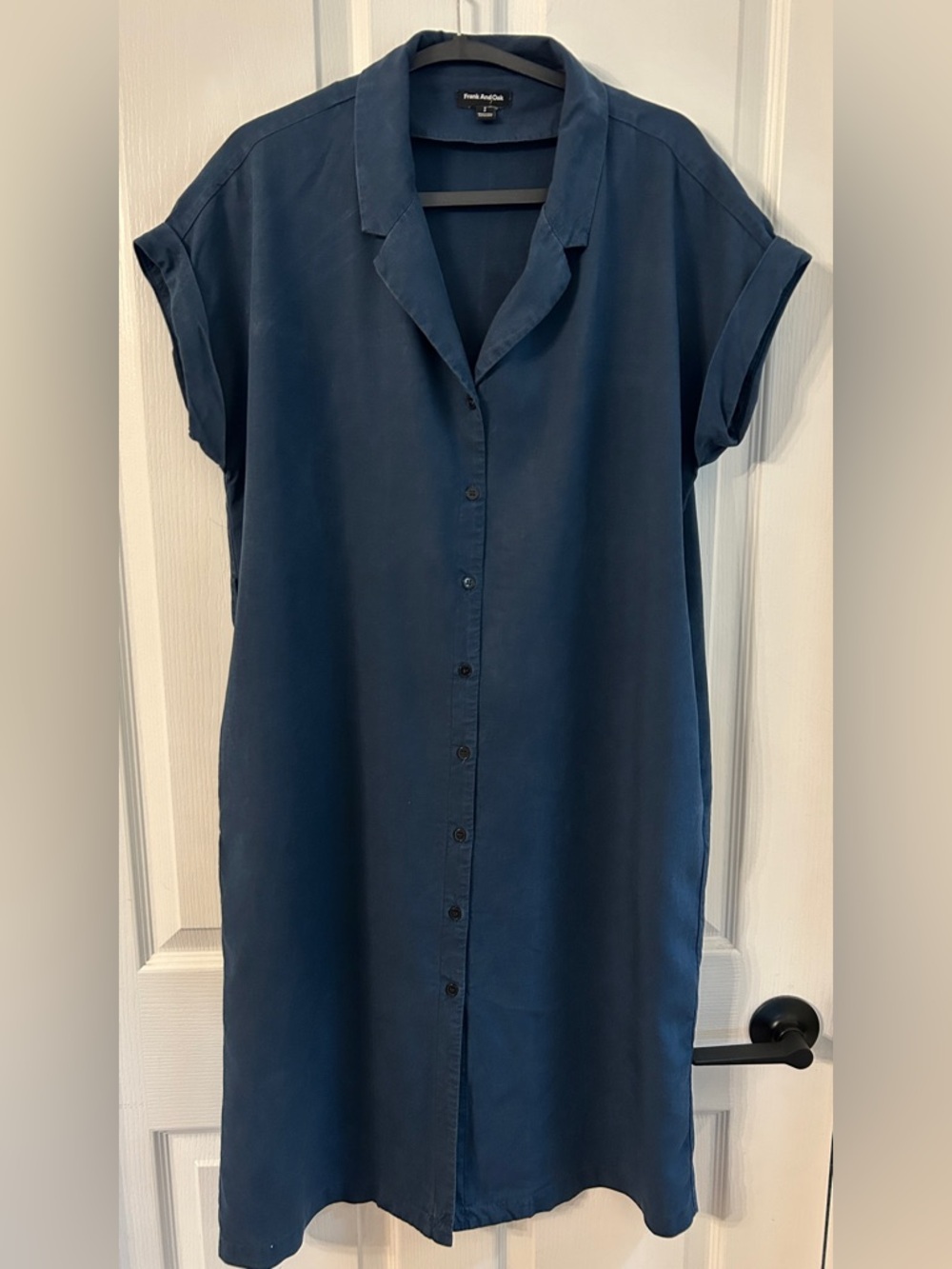 Frank and Oak Linen Tencel Shirt Dress Navy Blue Size S EUC